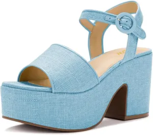 YDN Women's Classy Buckled Strap Platform Sandals Open Toe Chunky High Heel Pumps Prom Holiday Trip Shoes Size 4-16 US