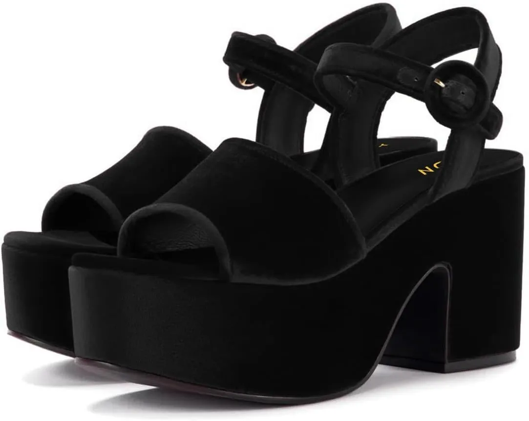 YDN Women's Classy Buckled Strap Platform Sandals Open Toe Chunky High Heel Pumps Prom Holiday Trip Shoes Size 4-16 US