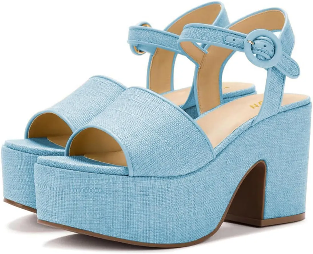 YDN Women's Classy Buckled Strap Platform Sandals Open Toe Chunky High Heel Pumps Prom Holiday Trip Shoes Size 4-16 US