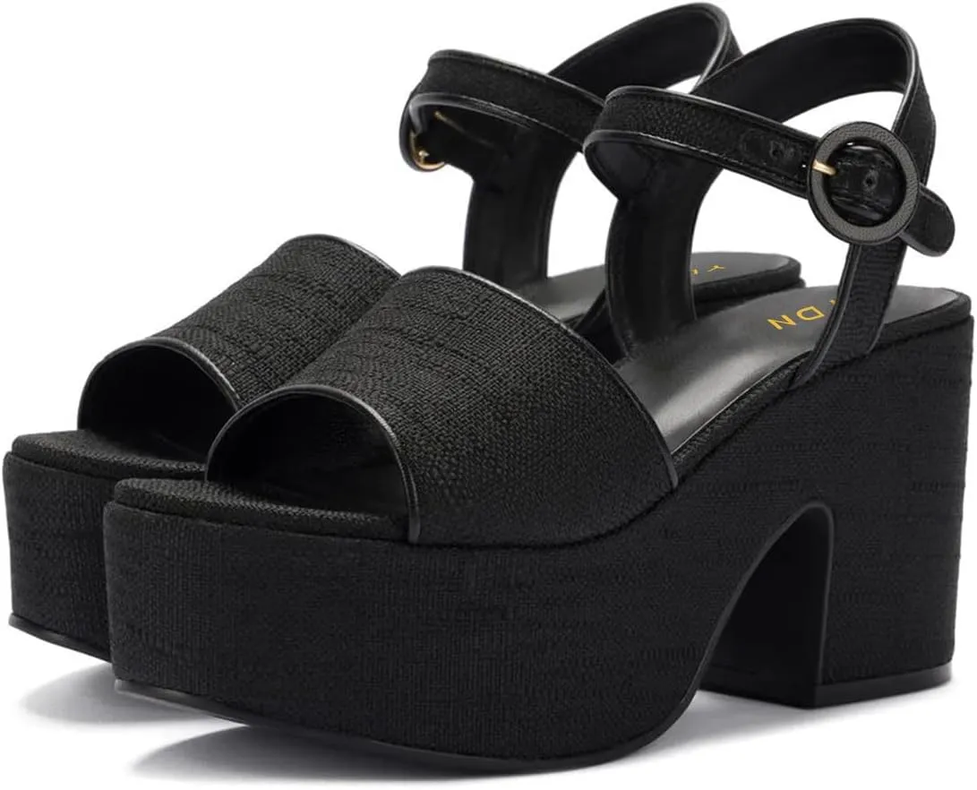 YDN Women's Classy Buckled Strap Platform Sandals Open Toe Chunky High Heel Pumps Prom Holiday Trip Shoes Size 4-16 US