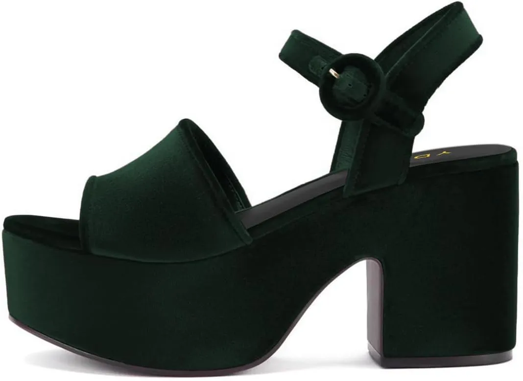 YDN Women's Classy Buckled Strap Platform Sandals Open Toe Chunky High Heel Pumps Prom Holiday Trip Shoes Size 4-16 US