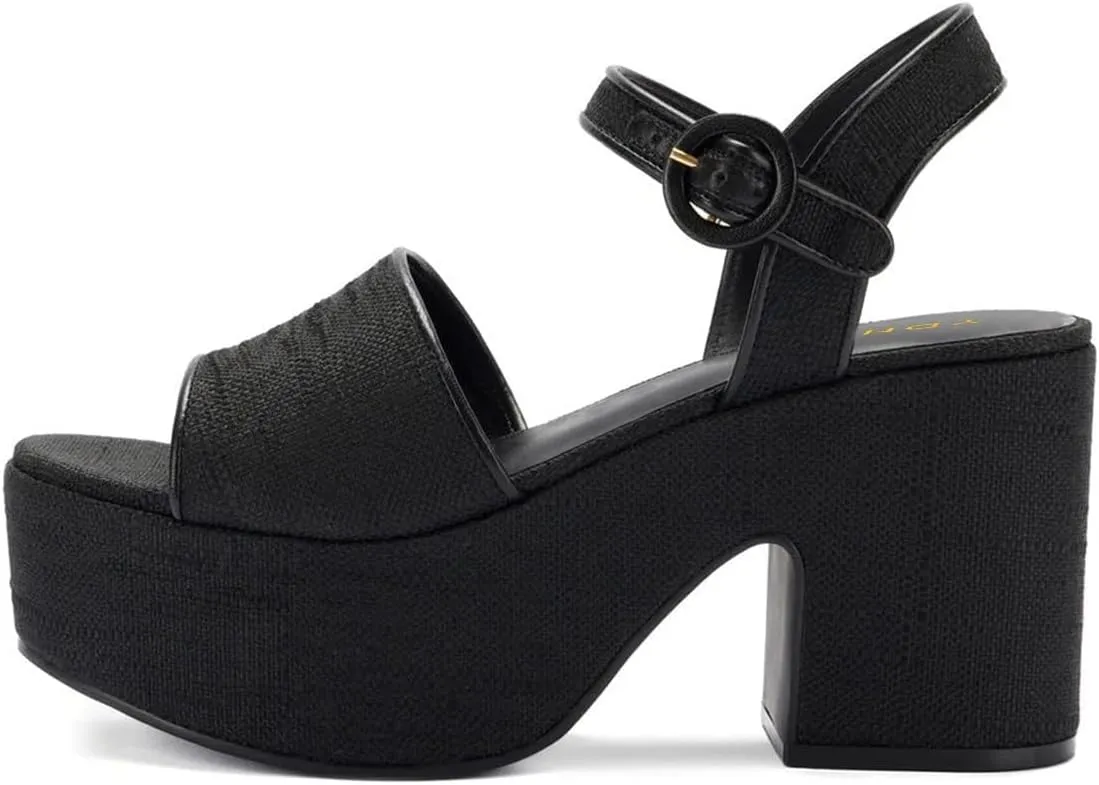 YDN Women's Classy Buckled Strap Platform Sandals Open Toe Chunky High Heel Pumps Prom Holiday Trip Shoes Size 4-16 US