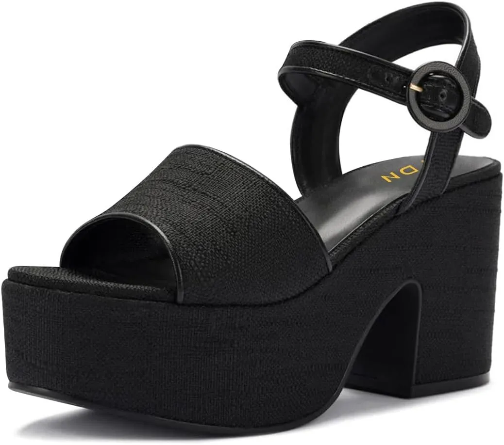 YDN Women's Classy Buckled Strap Platform Sandals Open Toe Chunky High Heel Pumps Prom Holiday Trip Shoes Size 4-16 US