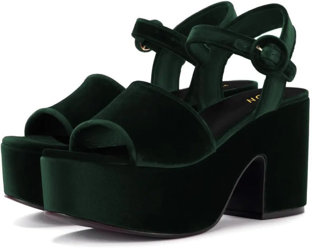 YDN Women's Classy Buckled Strap Platform Sandals Open Toe Chunky High Heel Pumps Prom Holiday Trip Shoes Size 4-16 US