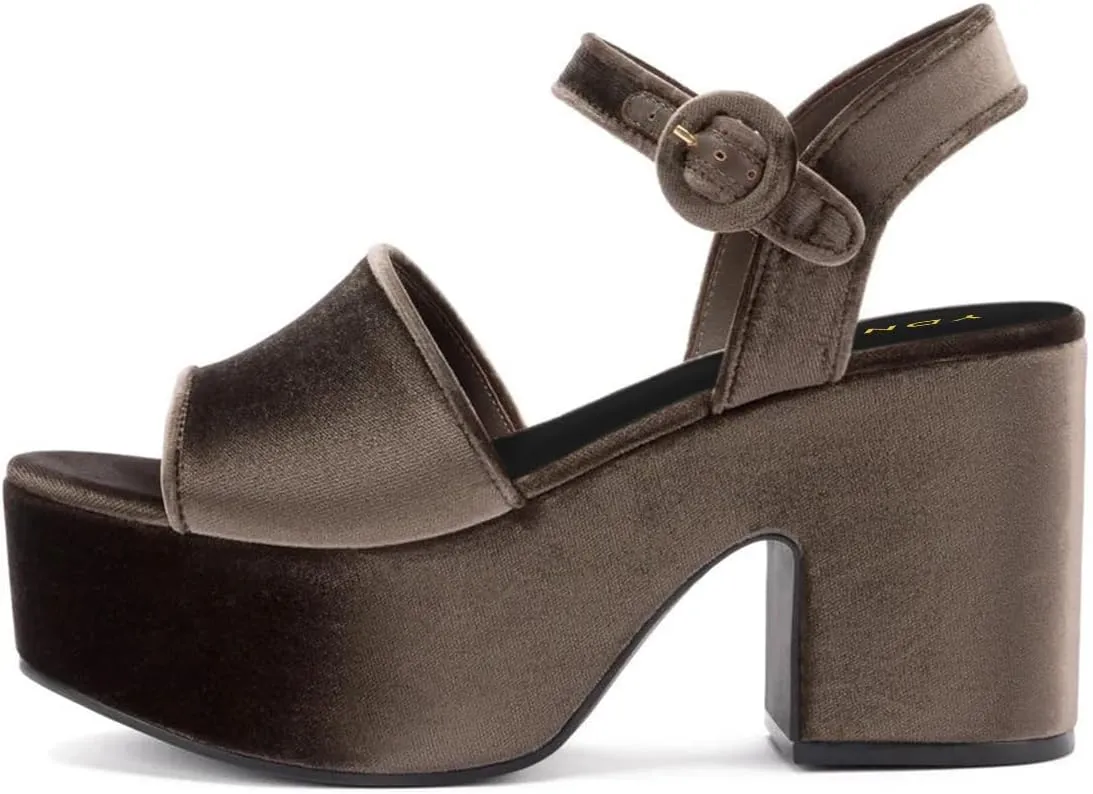 YDN Women's Classy Buckled Strap Platform Sandals Open Toe Chunky High Heel Pumps Prom Holiday Trip Shoes Size 4-16 US