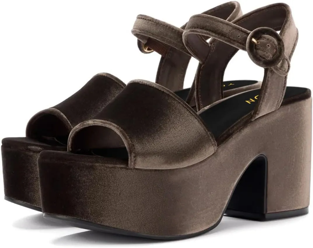 YDN Women's Classy Buckled Strap Platform Sandals Open Toe Chunky High Heel Pumps Prom Holiday Trip Shoes Size 4-16 US