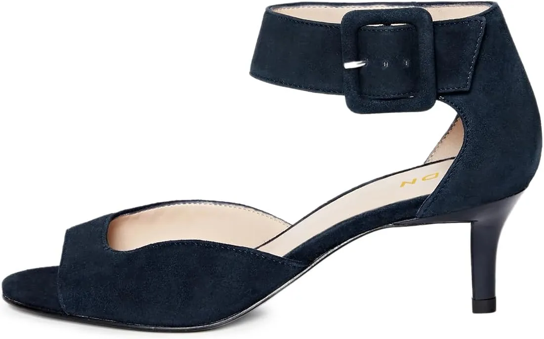 YDN Women's Open Peep Toe Heeled Sandals Kitten Low Heel Ankle Buckled Strap Wedding Prom Daily Outfit Dress Shoes Size 4-16 US