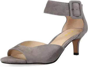 YDN Women's Open Peep Toe Heeled Sandals Kitten Low Heel Ankle Buckled Strap Wedding Prom Daily Outfit Dress Shoes Size 4-16 US