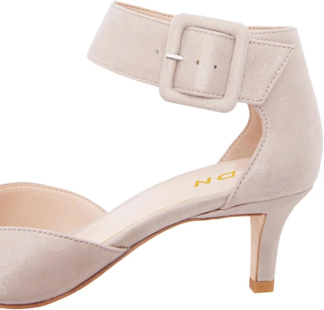 YDN Women's Open Peep Toe Heeled Sandals Kitten Low Heel Ankle Buckled Strap Wedding Prom Daily Outfit Dress Shoes Size 4-16 US