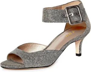 YDN Women's Open Peep Toe Heeled Sandals Kitten Low Heel Ankle Buckled Strap Wedding Prom Daily Outfit Dress Shoes Size 4-16 US