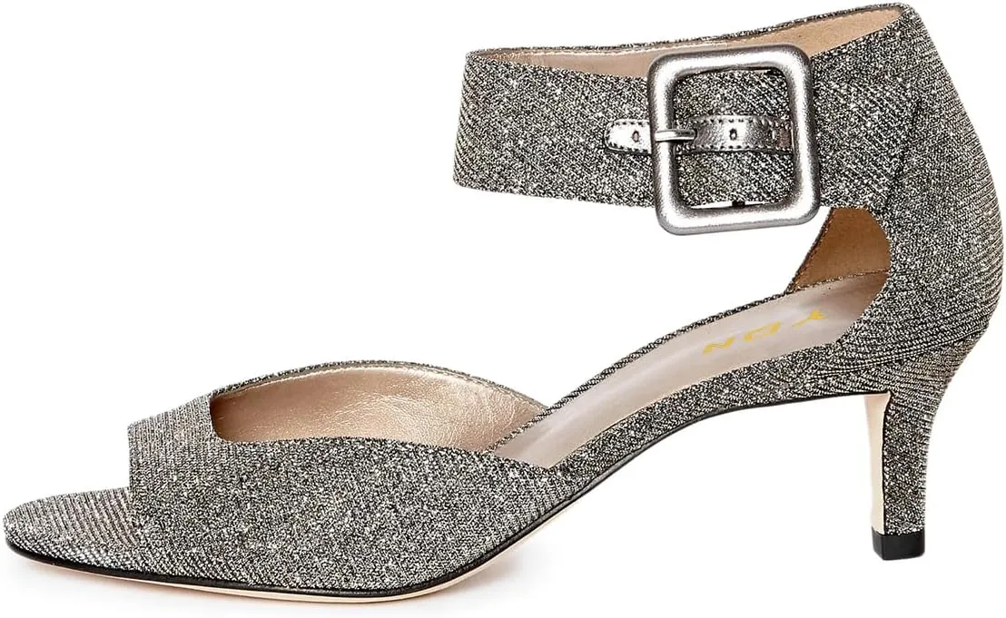 YDN Women's Open Peep Toe Heeled Sandals Kitten Low Heel Ankle Buckled Strap Wedding Prom Daily Outfit Dress Shoes Size 4-16 US