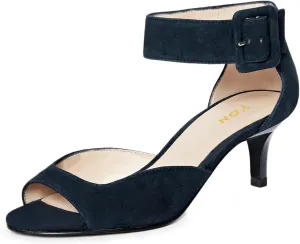 YDN Women's Open Peep Toe Heeled Sandals Kitten Low Heel Ankle Buckled Strap Wedding Prom Daily Outfit Dress Shoes Size 4-16 US