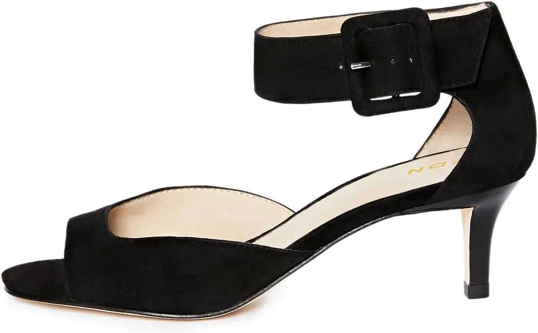 YDN Women's Open Peep Toe Heeled Sandals Kitten Low Heel Ankle Buckled Strap Wedding Prom Daily Outfit Dress Shoes Size 4-16 US