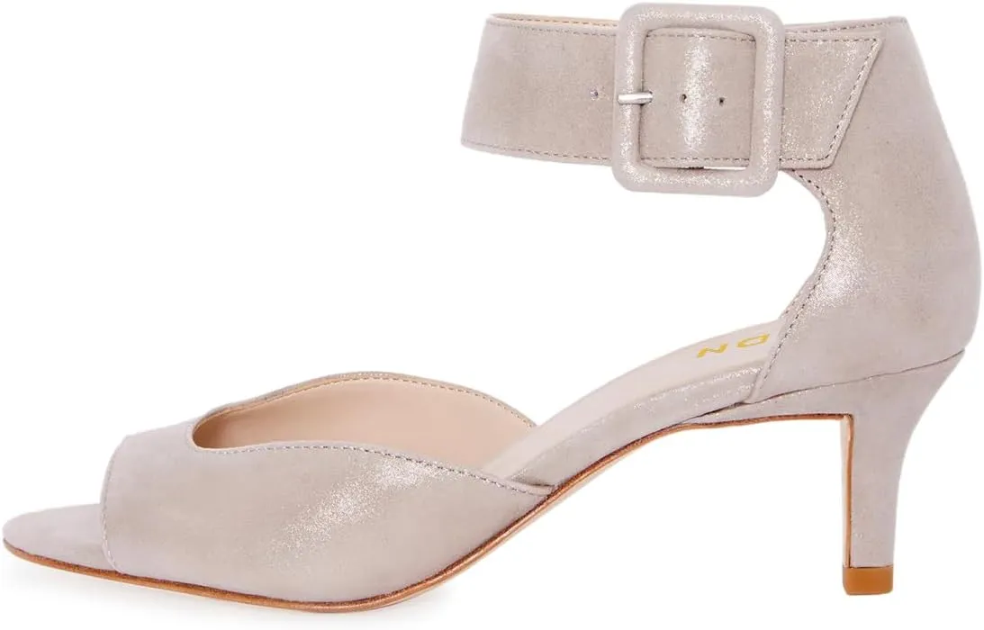 YDN Women's Open Peep Toe Heeled Sandals Kitten Low Heel Ankle Buckled Strap Wedding Prom Daily Outfit Dress Shoes Size 4-16 US