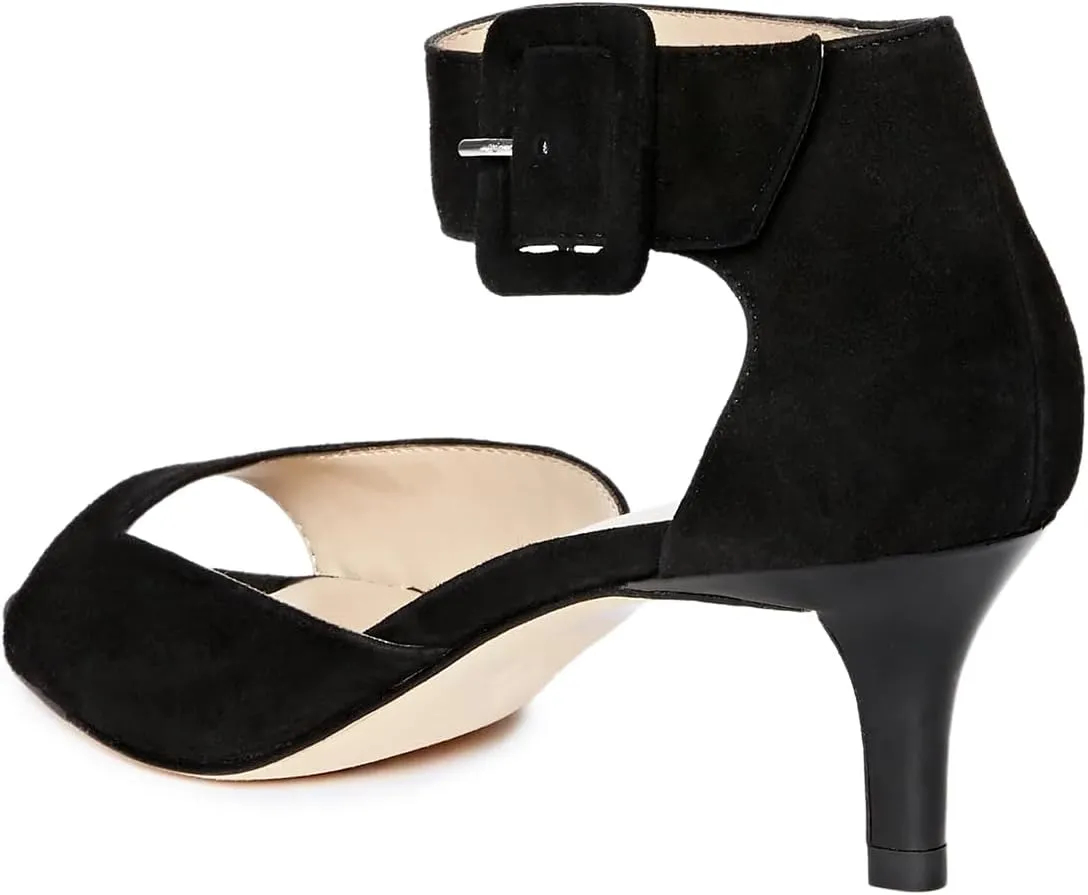 YDN Women's Open Peep Toe Heeled Sandals Kitten Low Heel Ankle Buckled Strap Wedding Prom Daily Outfit Dress Shoes Size 4-16 US