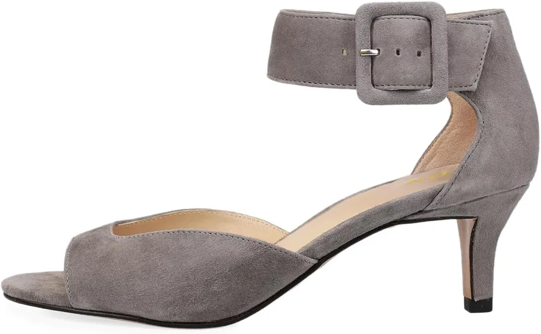 YDN Women's Open Peep Toe Heeled Sandals Kitten Low Heel Ankle Buckled Strap Wedding Prom Daily Outfit Dress Shoes Size 4-16 US