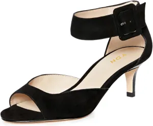 YDN Women's Open Peep Toe Heeled Sandals Kitten Low Heel Ankle Buckled Strap Wedding Prom Daily Outfit Dress Shoes Size 4-16 US