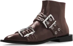 YDN Women's Pointed Toe Buckled Style Ankle Boots Low Chunky Heel Booties Shoes with Side Zipper for Party Daily Wear Size 4-16 US