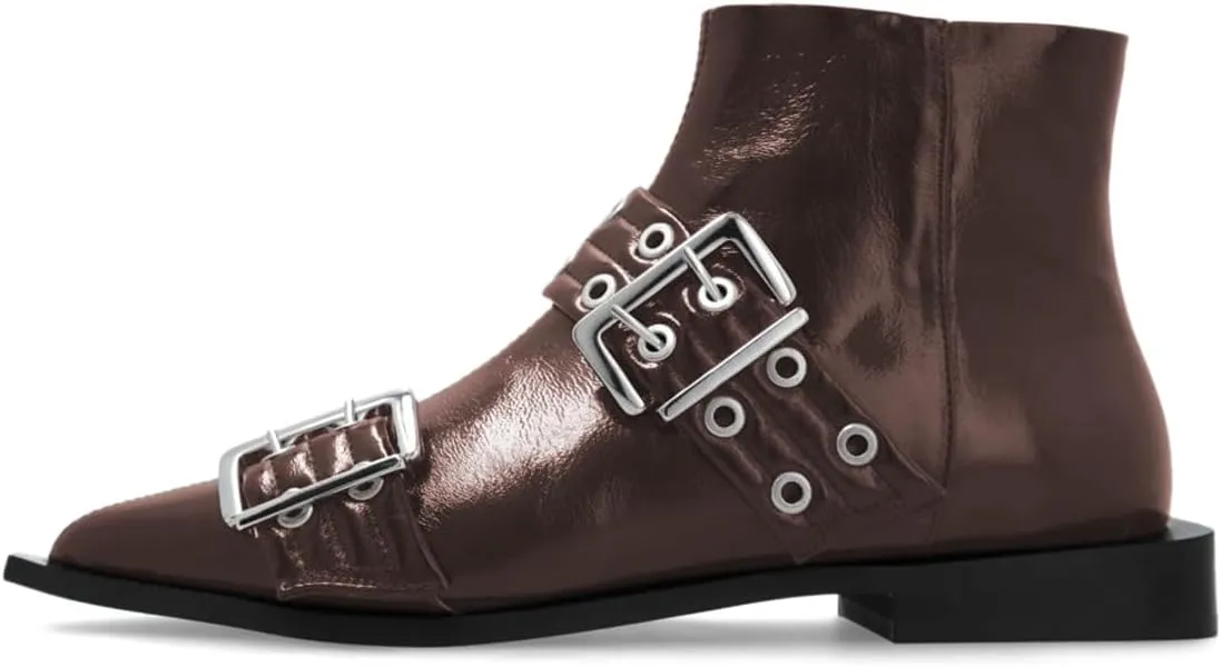 YDN Women's Pointed Toe Buckled Style Ankle Boots Low Chunky Heel Booties Shoes with Side Zipper for Party Daily Wear Size 4-16 US