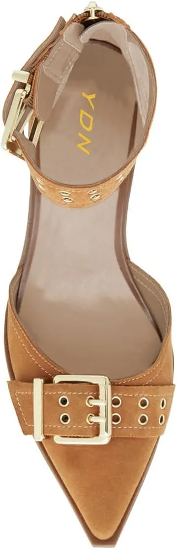 YDN Women's Pointed Toe D'Orsay Pumps Chunky Block Low Heels Buckled Style Ankle Strap Sandals Shoes for Daily Wear Party Dressy Size 4-16 US