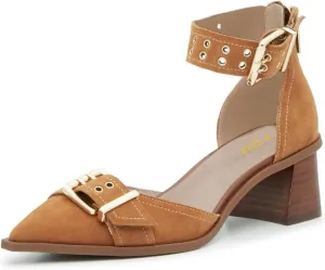 YDN Women's Pointed Toe D'Orsay Pumps Chunky Block Low Heels Buckled Style Ankle Strap Sandals Shoes for Daily Wear Party Dressy Size 4-16 US