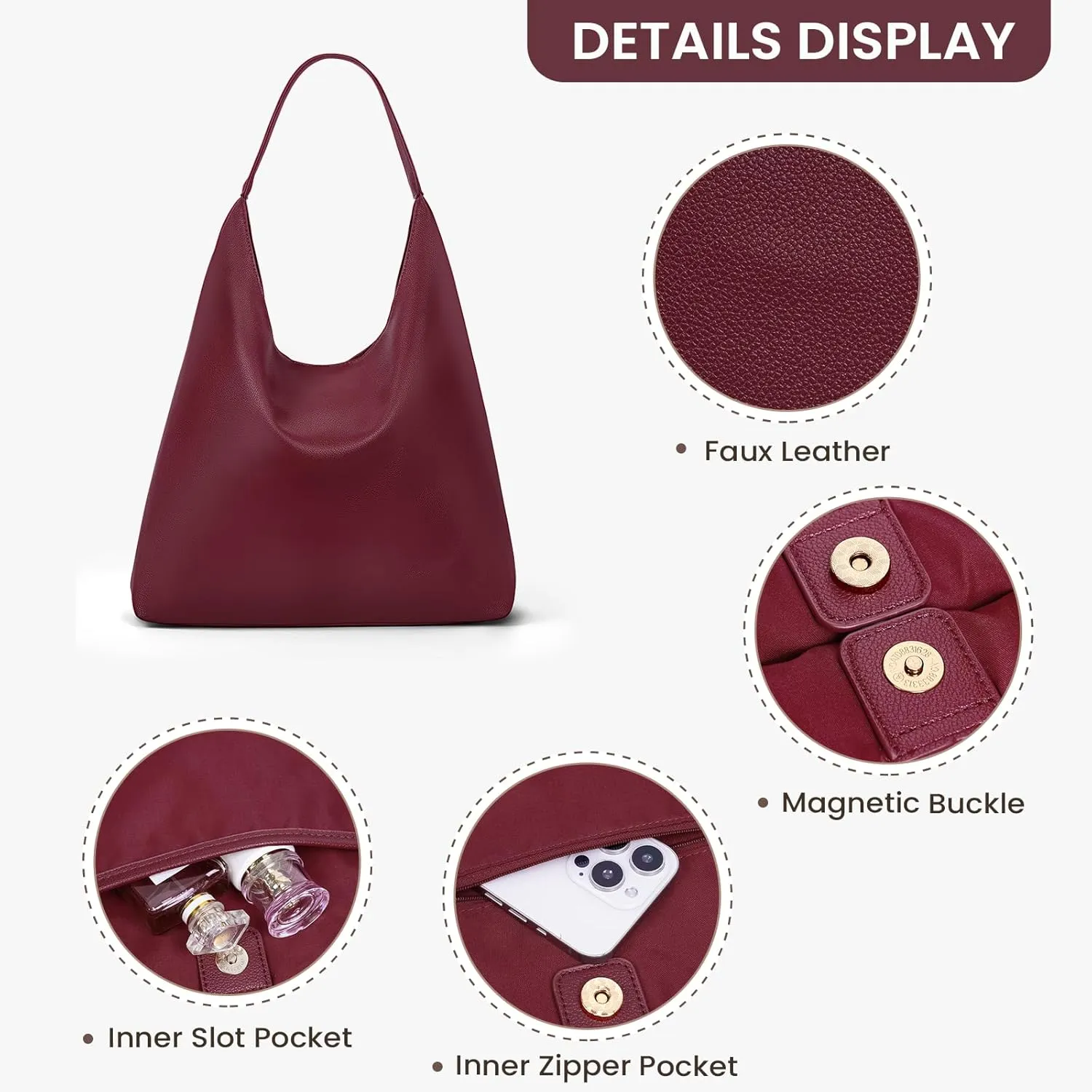 YFGBCX Slouchy Hobo Tote Bags for Women - Faux Leather Work & College Tote Handbags with Small Pouch
