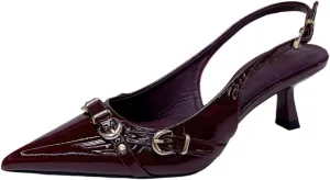 YIYA Slingback Kitten Fall Heels for Women Buckled Closed Pointed Toe Stiletto Low Heels Backless Slip On Party Dress Pumps Shoes