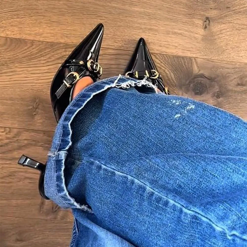 YIYA Slingback Kitten Fall Heels for Women Buckled Closed Pointed Toe Stiletto Low Heels Backless Slip On Party Dress Pumps Shoes