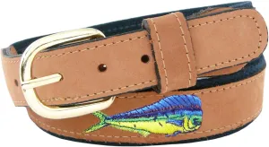 ZEP-PRO Men's Tan Leather Embroidered Dolphin Belt