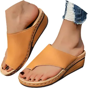 ZSpzx Women's Slide Sandals,Comfortable Arch Support Sandals Summer Orthotic Split Toe Leather Wedge Casual Sandal Cushion Flip Flops Womens Straps Slip-On Plantar Fasciitis Bunion Dressy Beach Shoes